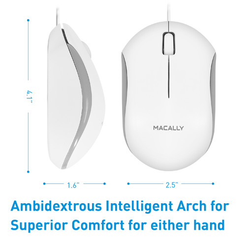 Macally 3-Button USB Wired Optical Mouse for Mac and PC (White)