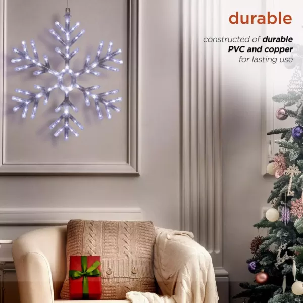 Alpine Corporation 24 in. Tall Hanging Snowflake with LED Lights