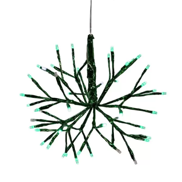 Alpine Corporation 10 in. Tall Christmas Twig Snowflake Ornament with LED Lights, Green