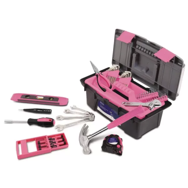 Apollo 53-Piece Home Tool Kit with Tool Box in Pink
