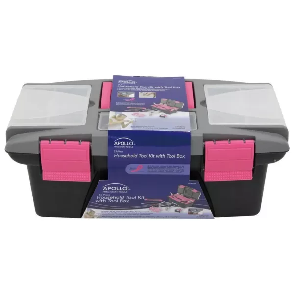 Apollo 53-Piece Home Tool Kit with Tool Box in Pink