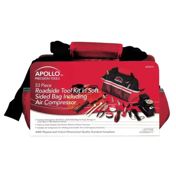 Apollo Roadside/Emergency Tool Kit with Air Compressor (53-Piece)