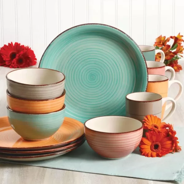 Gibson Home Color Vibes 12-Piece Casual Assorted Colors Stoneware Dinnerware Set (Service for 4)
