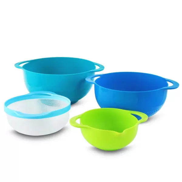 MegaChef 8-Piece Plastic Assorted Colors Mixing Bowl Set with Measuring Cups
