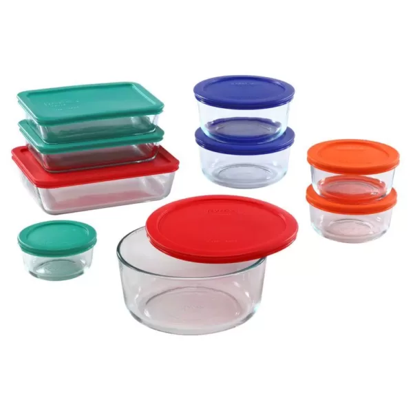 Pyrex Simply Store 18-Piece Glass Storage Set with Assorted Colored Lids