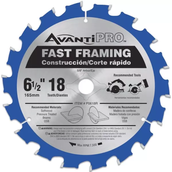 Avanti Pro 6-1/2 in. x 18-Teeth Fast Framing Saw Blade
