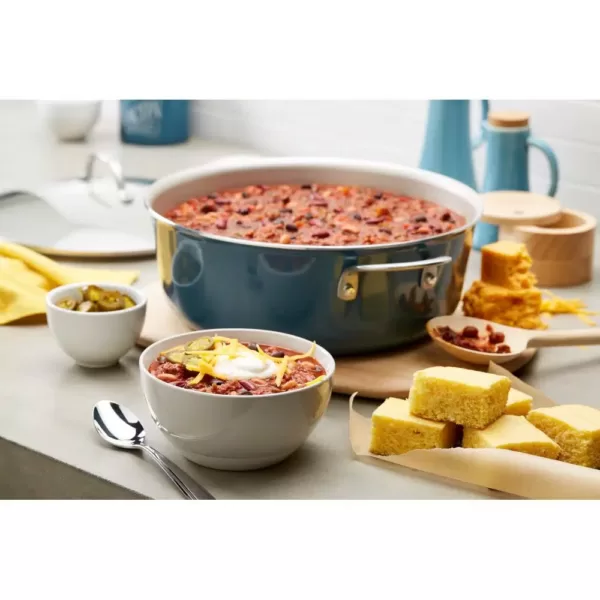 Ayesha Curry Home Collection 7.5 qt. Aluminum Nonstick Stock Pot in Twilight Teal with Glass Lid