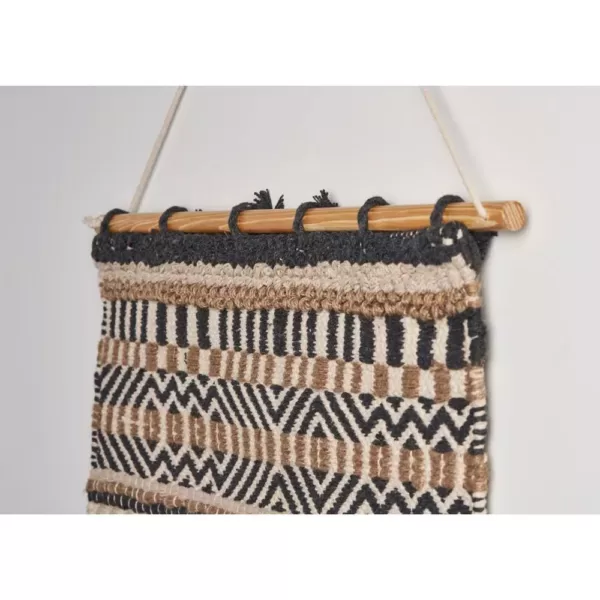 LR Home Trellis Beige / Charcoal Geometric Braided Fringed Wall Tapestry