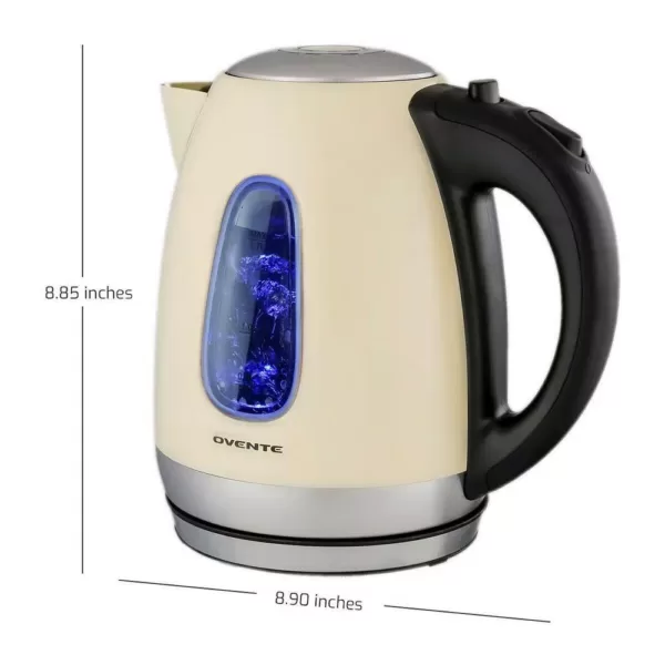 Ovente 7-Cup Beige Stainless Steel Electric Kettle, Automatic Shut-Off and Boil-Dry Protection