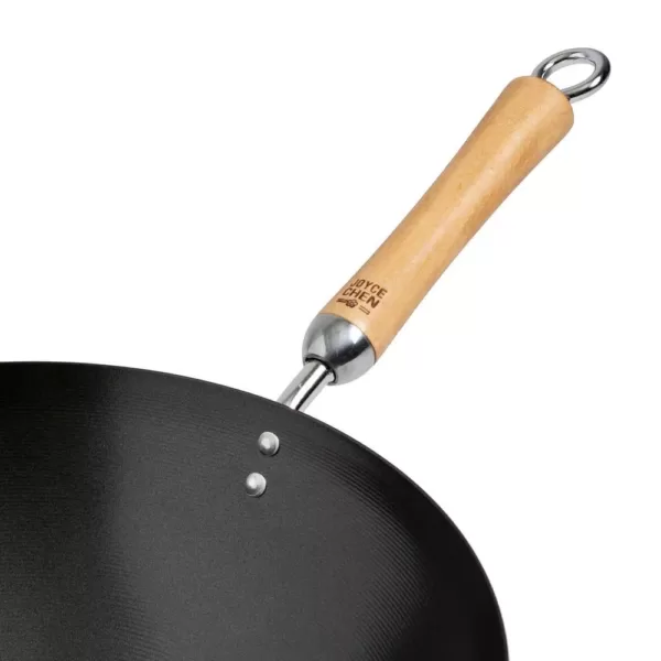 Honey-Can-Do Joyce Chen 4-Piece Wok Set with Black Carbon Steel Non-Stick Wok, High Dome Lid, 12" Bamboo Spatula, and Recipe Booklet