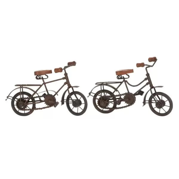LITTON LANE 11 in. x 7 in. Oak Brown Mango Wood and Black Iron Vintage Roadster Bicycle Model Decors (Set of 2)
