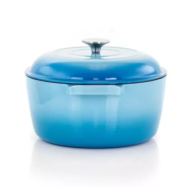 MegaChef MegaChef 5 Qt. Round Enameled Cast Iron Casserole in Blue with Lid