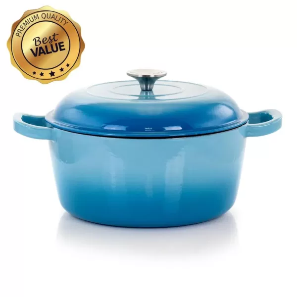 MegaChef MegaChef 5 Qt. Round Enameled Cast Iron Casserole in Blue with Lid