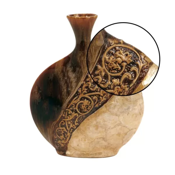 LITTON LANE 14 in. Ceramic and Capiz Urn Decorative Vase in Brown and Gold