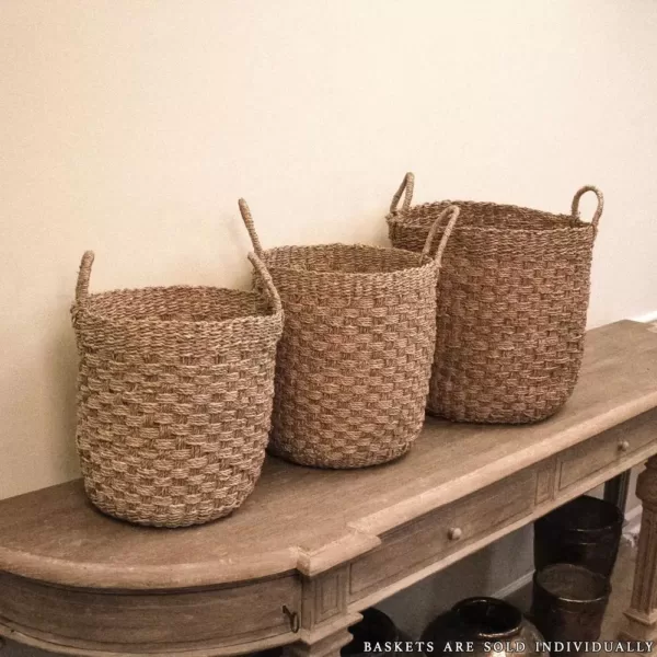 Zentique Hand Woven Cylindrical Wicker Seagrass Small Basket with Handles