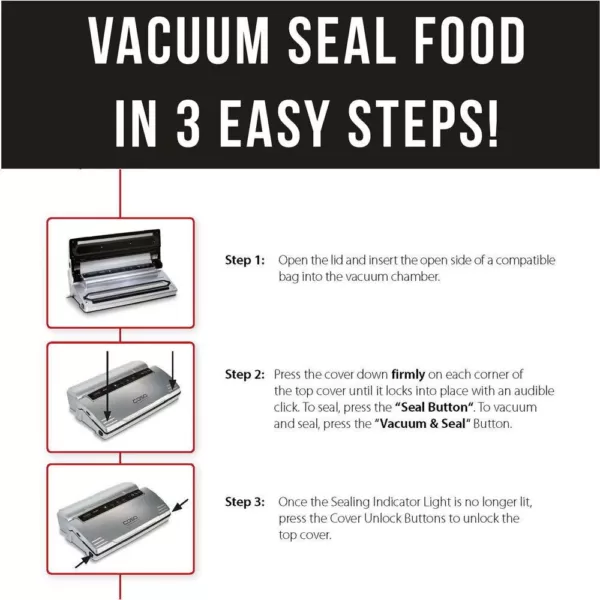 CASO VC 200 Brushed Black Stainless Steel Food Vacuum Sealer
