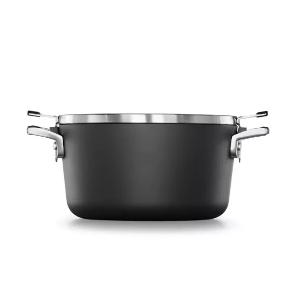 Calphalon Select Space Saving 6 qt. Hard-Anodized Aluminum Nonstick Stock Pot in Black with Glass Lid