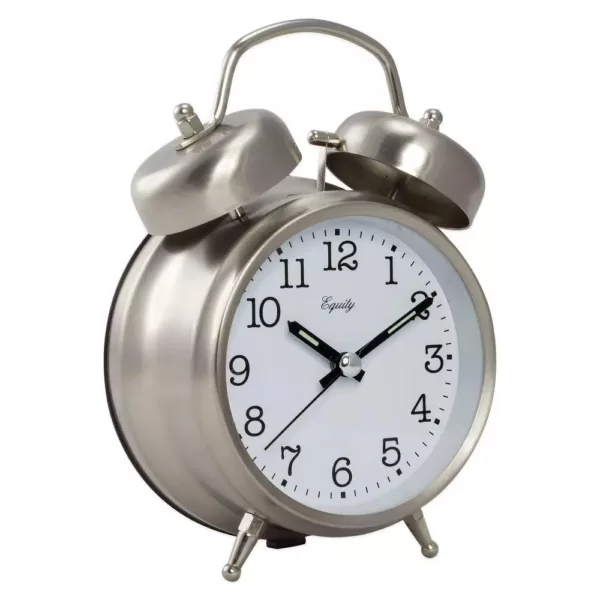 Equity by La Crosse Analog 4.85 in. Chrome Metal Twin Bell Quartz Alarm Table Clock
