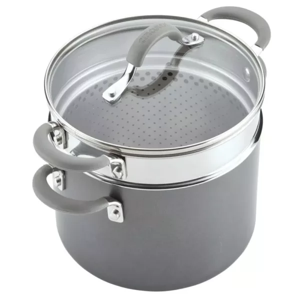 Circulon Elementum  5 Qt. Oyster Gray Hard-Anodized Nonstick Covered Multipot with Steamer Insert