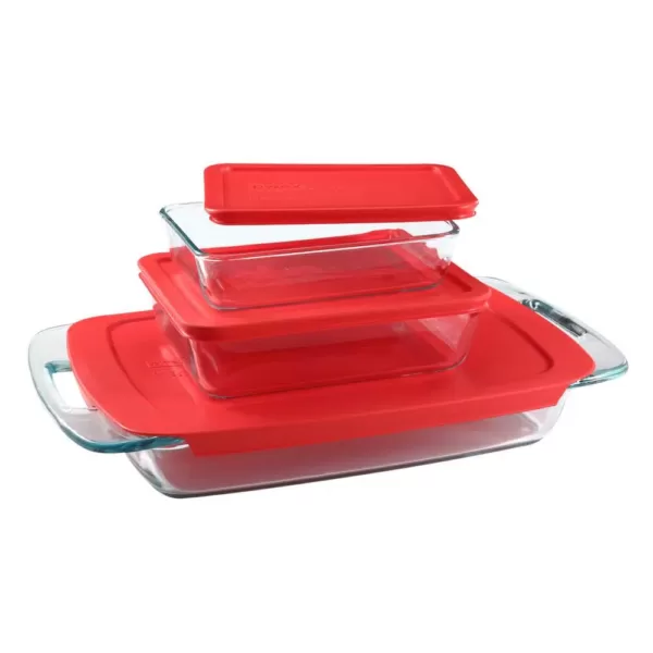 Pyrex Bake N Store 6-Piece Glass Bakeware and Storage Set with Red Lids