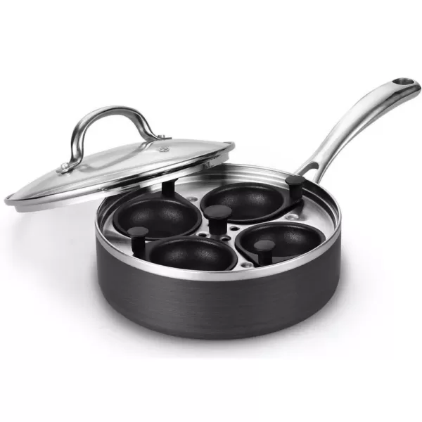 Cooks Standard 4-Cup 8 in. Non-Stick Hard Anodized Egg Poacher Pan with Lid