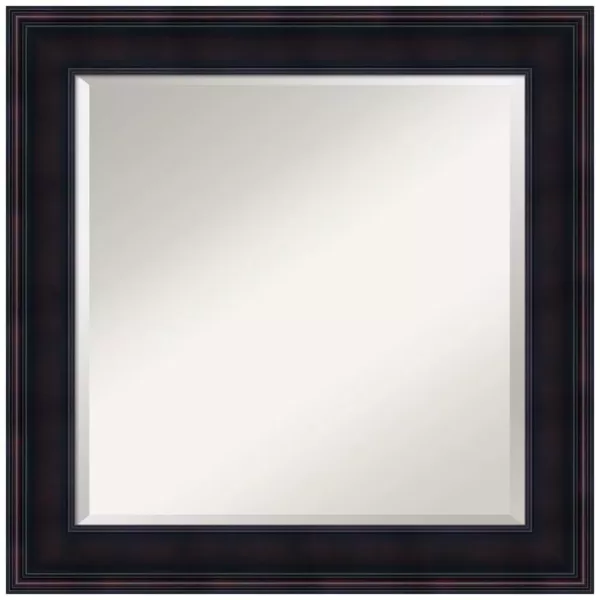 Amanti Art Annatto 25 in. W x 25 in. H Framed Square Beveled Edge Bathroom Vanity Mirror in Dark Brown Mahogany