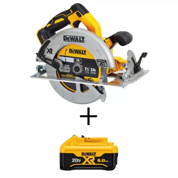 DEWALT 20-Volt MAX XR Cordless Brushless 7-1/4 in. Circular Saw with (1) 20-Volt Battery 6.0Ah