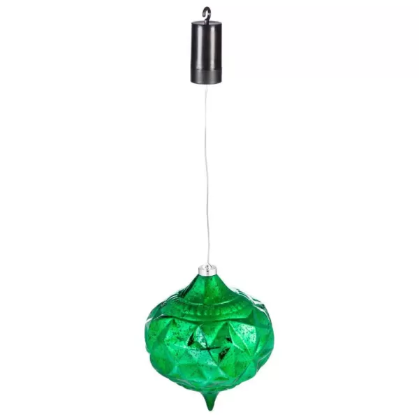 Evergreen 8 in. Green Shatterproof LED Teardrop Outdoor Safe Battery Operated Christmas Ornament