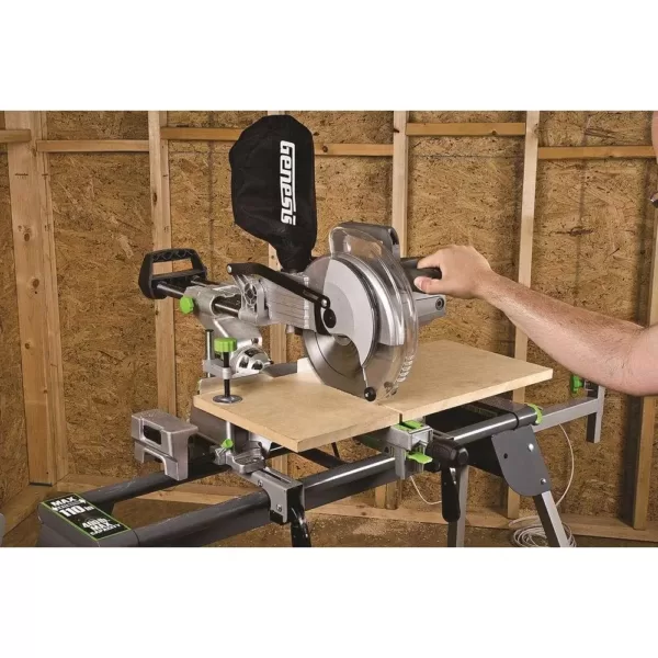 Genesis 15-Amp 10 in. Sliding Compound Miter Saw with Laser, Electric Brake, Spindle Lock, Dust Bag, Wings and Blade