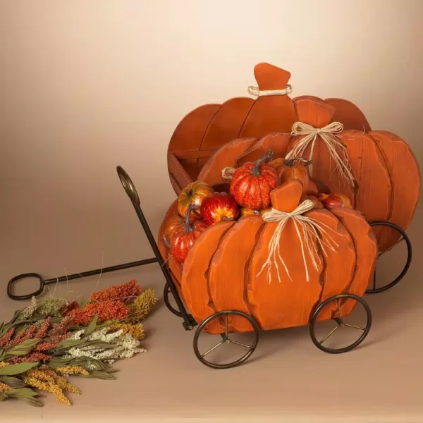 Gerson Assorted 21.85 in. Nesting Wood Pumpkin Wagons (Set of 2)