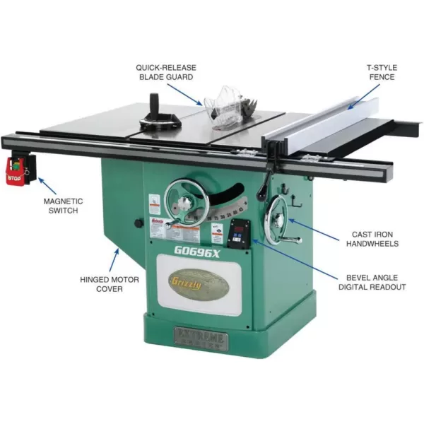 Grizzly Industrial 12 in. 5 HP 220-Volt Extreme Series Left-Tilt Table Saw