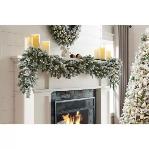 Home Accents Holiday 9 ft Starry Light Battery Operated Flocked Frasier Fir LED Pre-Lit Garland with Timer