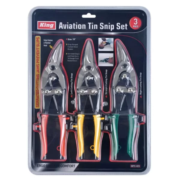 KING Straight-Cut Left-Cut and Right-Cut Aviation Tin Snip Set (3-Pieces)