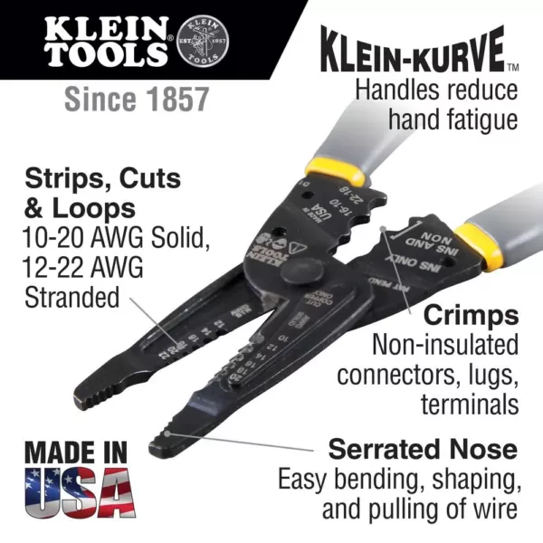 Klein Tools 7 in. Long Nose Wire Stripper and Cutter for 10-20 AWG Solid and 12-22 AWG Stranded Wire