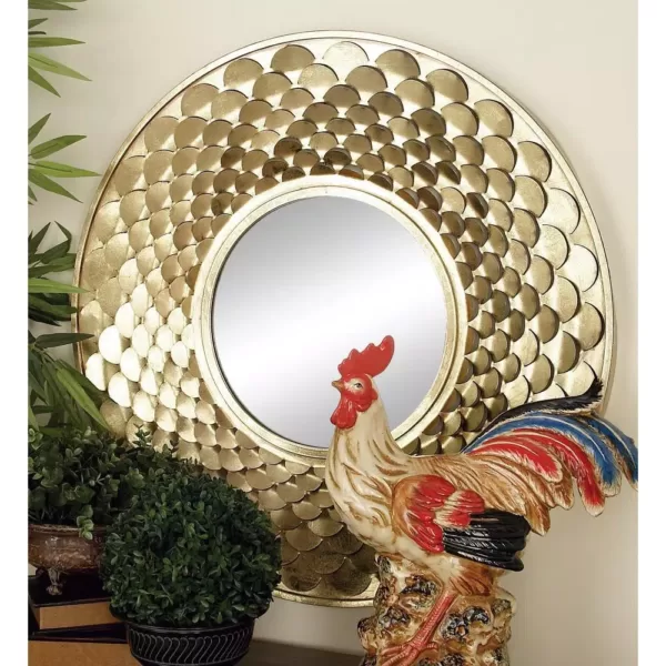 LITTON LANE Medium Round Gold Contemporary Mirror (32 in. H x 32 in. W)