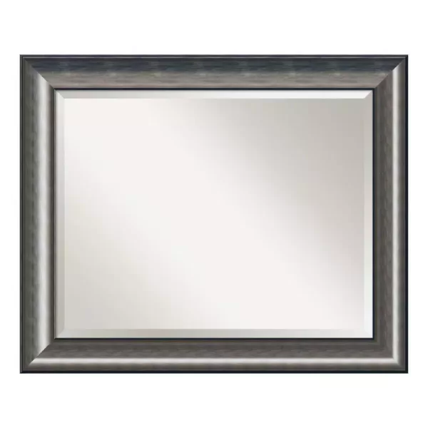 Amanti Art Quick 34 in. W x 28 in. H Framed Rectangular Beveled Edge Bathroom Vanity Mirror in Metallic Silver