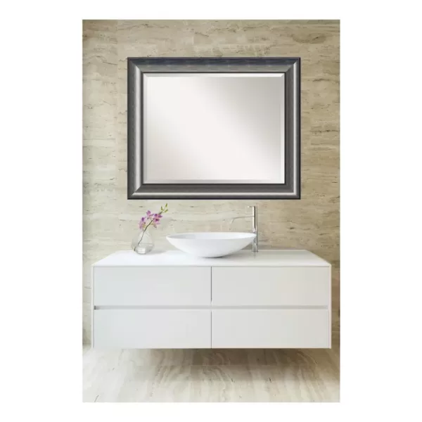 Amanti Art Quick 34 in. W x 28 in. H Framed Rectangular Beveled Edge Bathroom Vanity Mirror in Metallic Silver