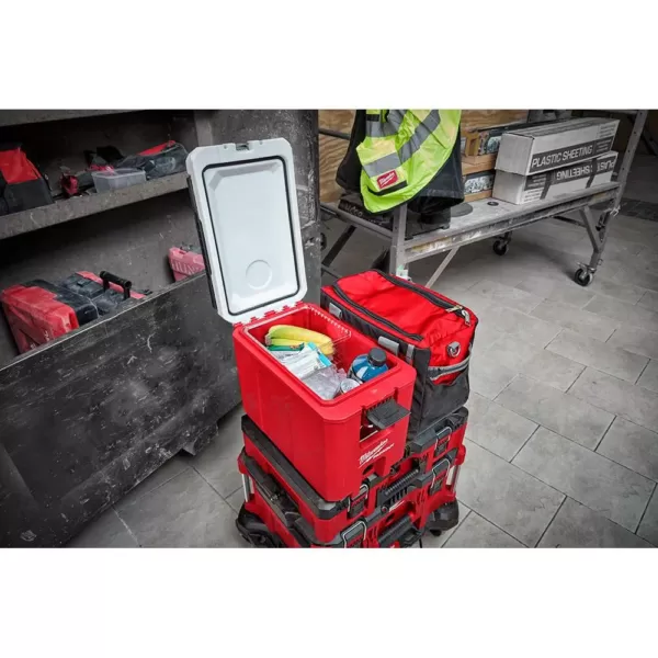 Milwaukee M18 Lithium-Ion Cordless PACKOUT Radio/Speaker with Built-In Charger w/PACKOUT 22 in. Rolling Tool Box & 16 Qt. Cooler