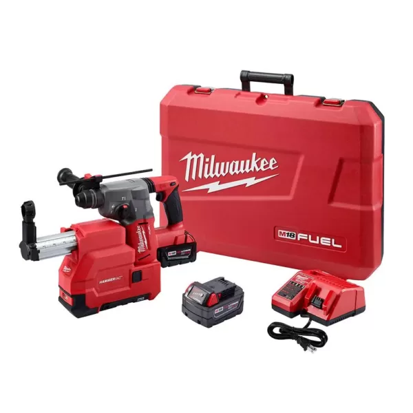 Milwaukee M18 FUEL 18-Volt Lithium-Ion Brushless Cordless 1 in. SDS-Plus Rotary Hammer W/ Dust Extractor Kit, (2) 5.0Ah Batteries