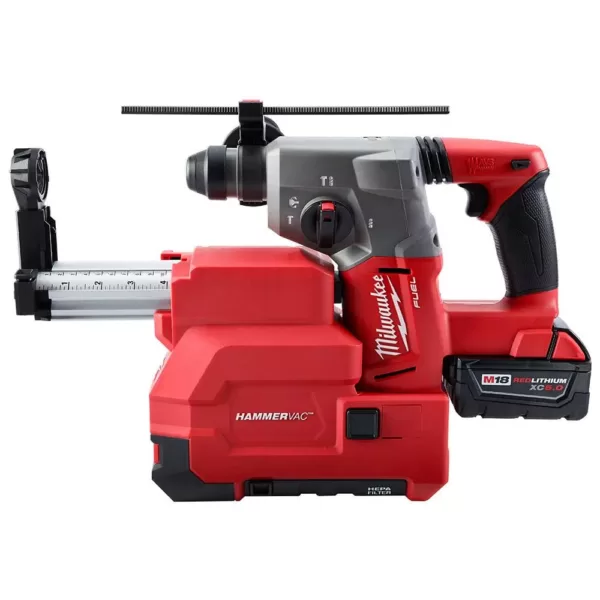 Milwaukee M18 FUEL 18-Volt Lithium-Ion Brushless Cordless 1 in. SDS-Plus Rotary Hammer W/ Dust Extractor Kit, (2) 5.0Ah Batteries