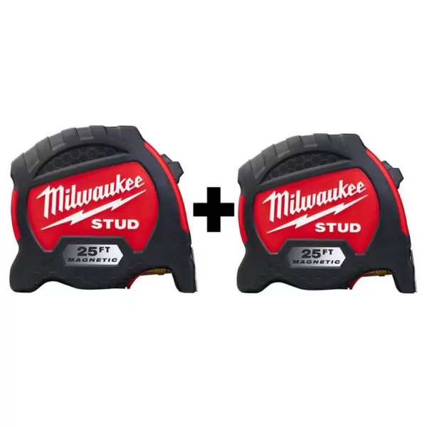 Milwaukee 25 ft. x 1.3 in. Gen II STUD Magnetic Tape Measure with 14 ft. Standout (2-Pack)