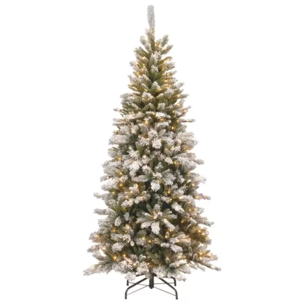 National Tree Company 7.5 ft. Snowy Mountain Pine Slim Pine Artificial Christmas Tree with Clear Lights