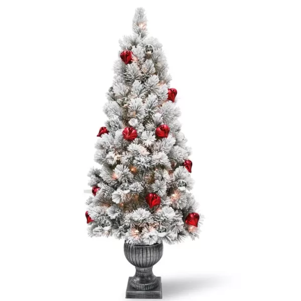 National Tree Company 5 ft. Snowy Bristle Pine Entrance Tree with Clear Lights