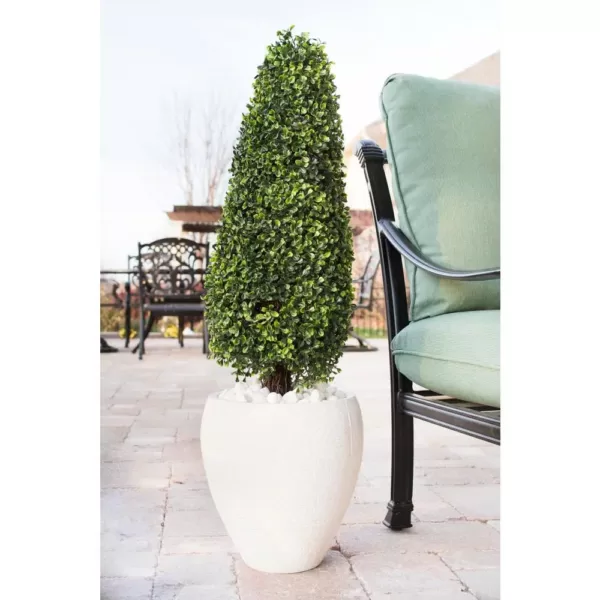 Nearly Natural Boxwood Topiary with Textured White Planter UV Resistant (Indoor/Outdoor)