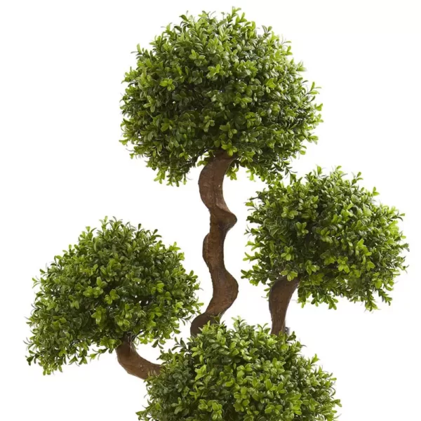 Nearly Natural 55 In. Four Ball Boxwood Artificial Topiary Tree in Tall White Planter