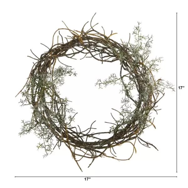 Nearly Natural 17 in. Frosted Twig Wreath