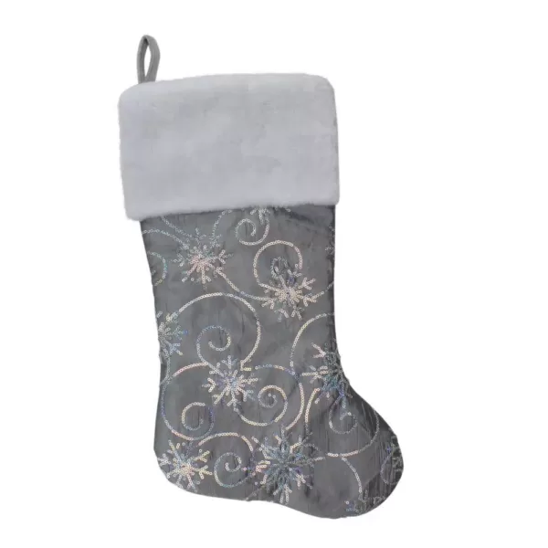 Northlight 22 in. Silver Metallic Sequined Polyester Christmas Stocking with Faux Fur Cuff