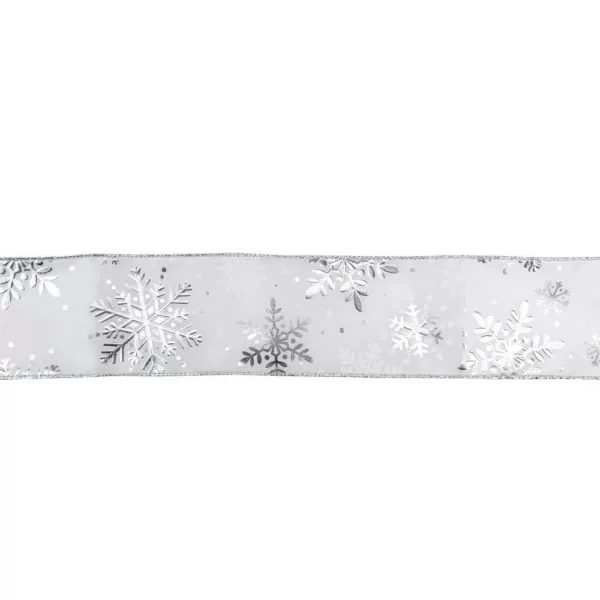 Northlight 2.5 in. x 16 yds. Metallic White and Silver Snowflake Wired Craft Ribbon