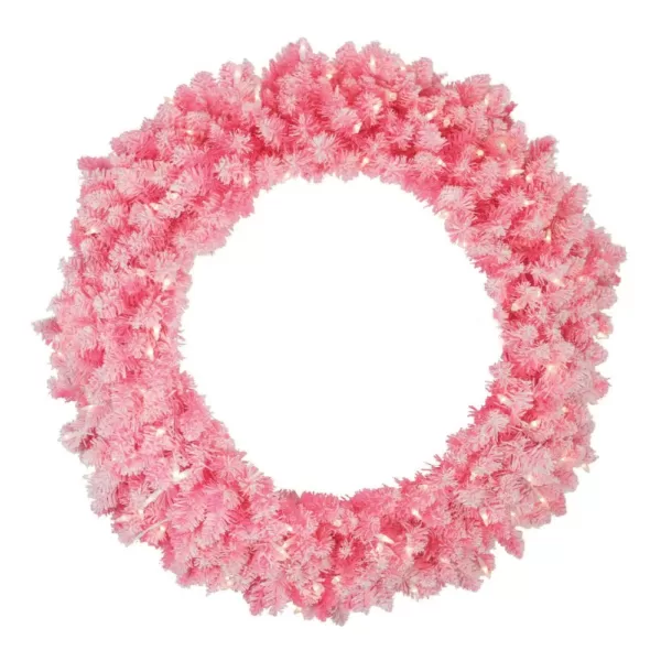 Northlight 36 in. Pre-Lit Flocked Pink Artificial Christmas Wreath with Clear Lights