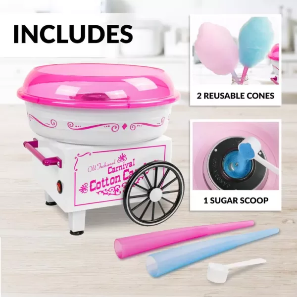 Nostalgia Vintage Pink Cotton Candy Maker with 2 Cotton Candy Cones